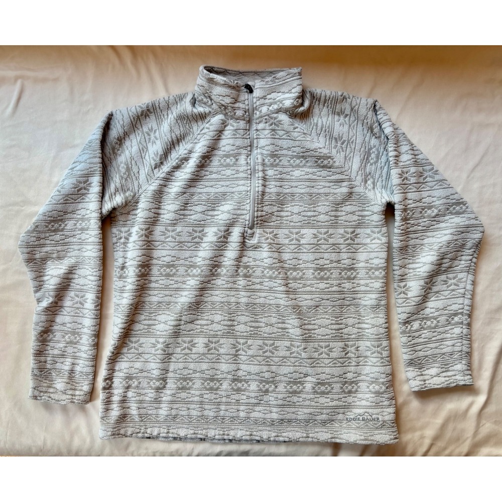 Eddie Bauer Womens Grey Aztec Quarter Zip Fleece Pullover Sweater Medium
